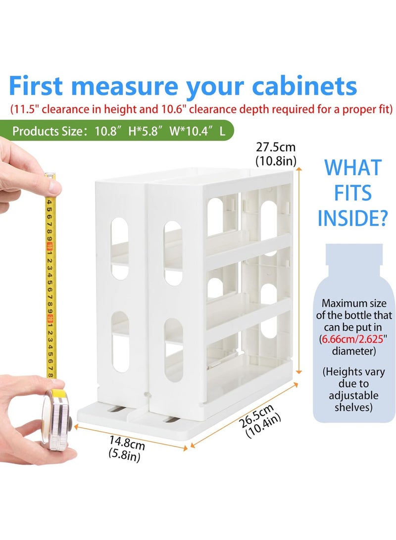 Arabest منظم رف التوابل لمطبخ واملت - خزانة سحب وتدوير مع 2 رف ثلاثي الطبقات - رفوف قابلة للتعديل من ABS (10.8 بوصة ارتفاع × 5.8 بوصة عرض × 10.4 بوصة عمق) (كريمي-أبيض) (أبيض) - Image 2