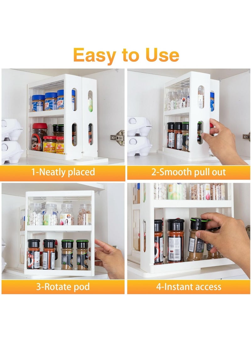 Arabest منظم رف التوابل لمطبخ واملت - خزانة سحب وتدوير مع 2 رف ثلاثي الطبقات - رفوف قابلة للتعديل من ABS (10.8 بوصة ارتفاع × 5.8 بوصة عرض × 10.4 بوصة عمق) (كريمي-أبيض) (أبيض) - Image 4