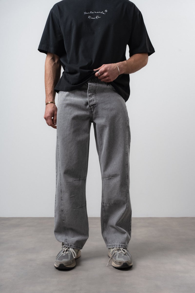 RESPIRE Men's Baggy Jeans with Stitching Detail, Grey - Image 1