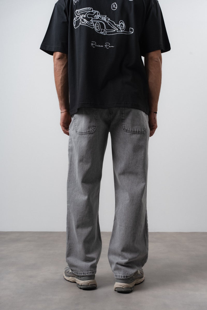 RESPIRE Men's Baggy Jeans with Stitching Detail, Grey - Image 4