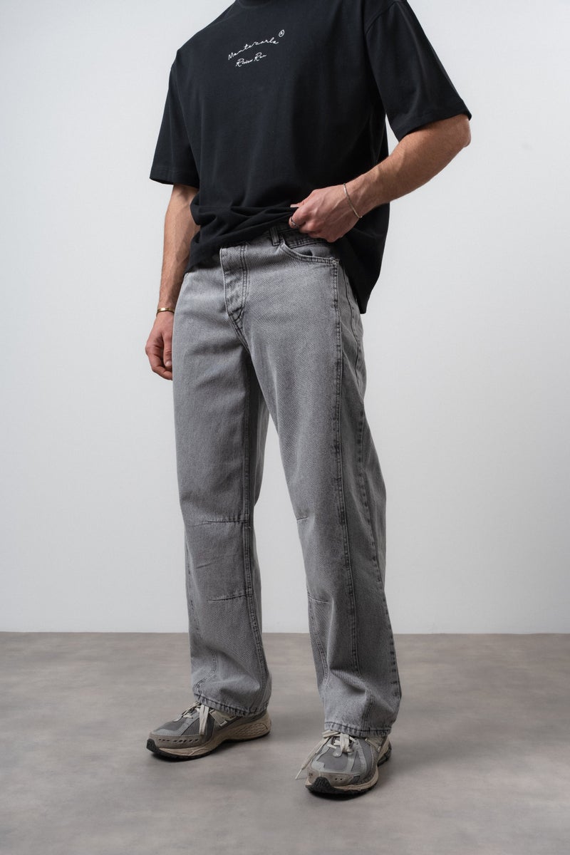 RESPIRE Men's Baggy Jeans with Stitching Detail, Grey - Image 2