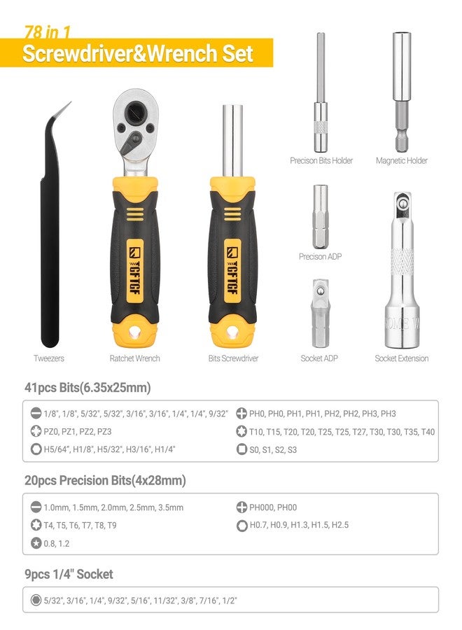 TGFTGF 78 PCS Ratcheting Screwdriver Set Ratchet Wrench Socket Set, with Magnetic Precision Screwdriver Set, Portable, Repair Tool Kits, Double-Layer Design for Computer/Bike/Car/Electronics - Image 2