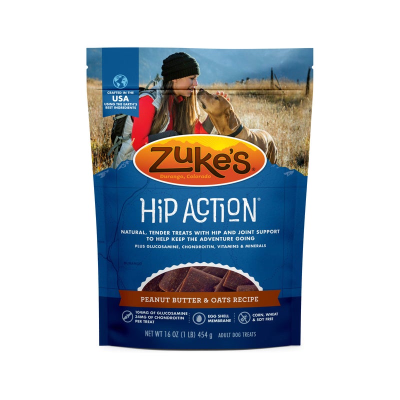 Zuke's Zukeâ€™s Hip Action, Hip And Joint Support, Soft And Chewy Natural Dog Treats , Peanut Butter And Oats Recipe - 16.0 OZ Bag - Image 1