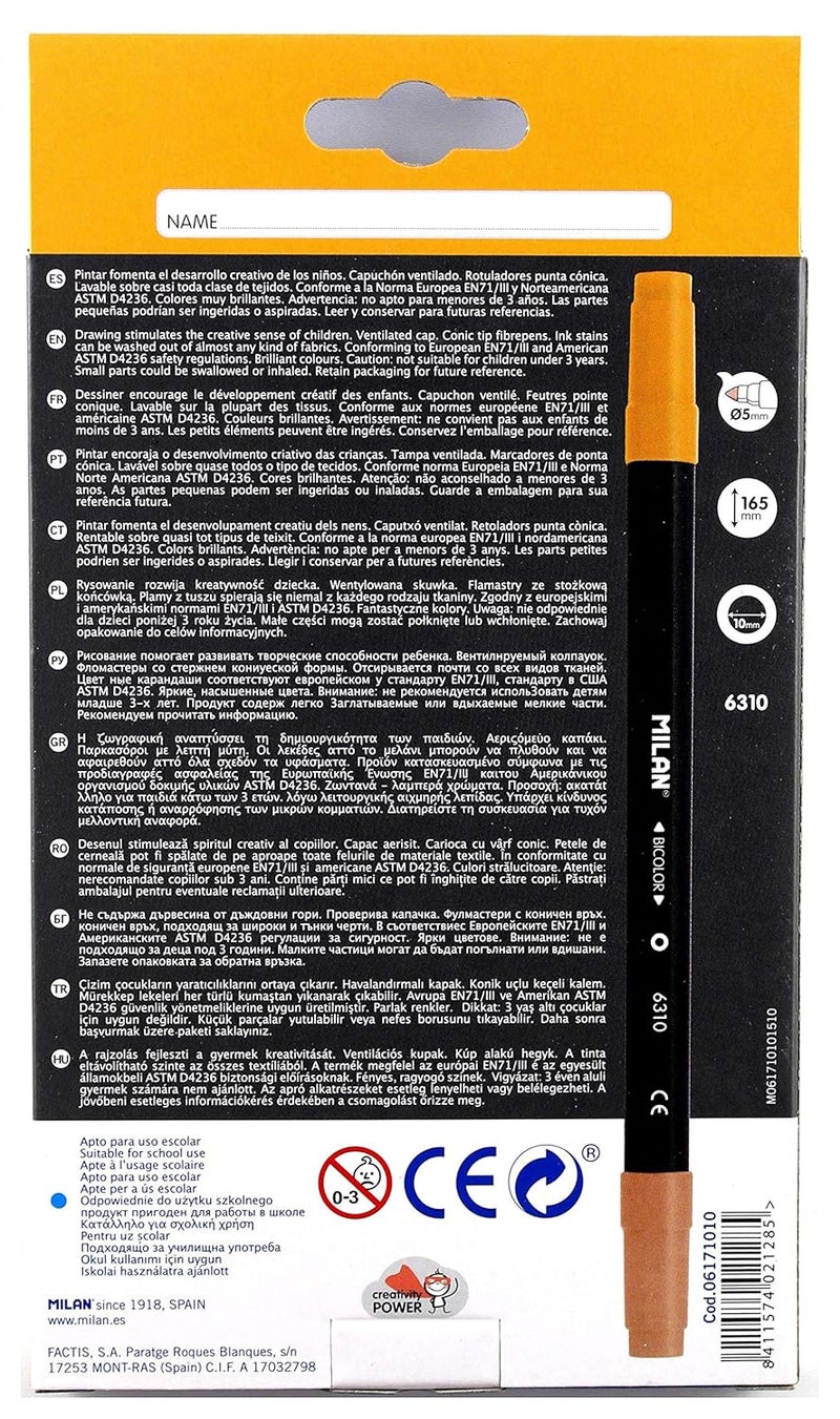 MILAN Water Based 10 rotuladores Bicolores Fiberpens - Image 2