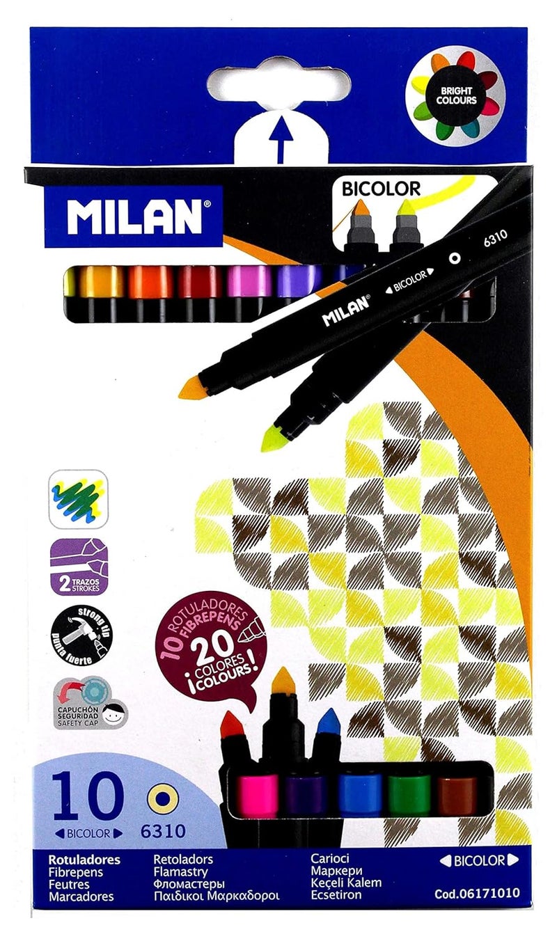 MILAN Water Based 10 rotuladores Bicolores Fiberpens - Image 1