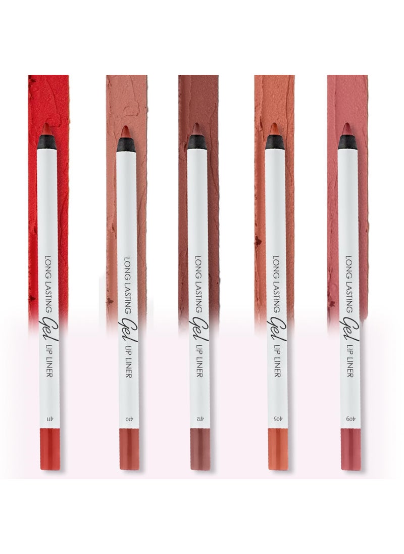 LAMEL Lamel Matte Gel Lip Liner Pencil 5 Pcs Set  Creamy Sharpenable Longwear Waterproof Lip Combo  Nude Pink 407 Nude 409 Red 411 Mauve 410 and 412 
