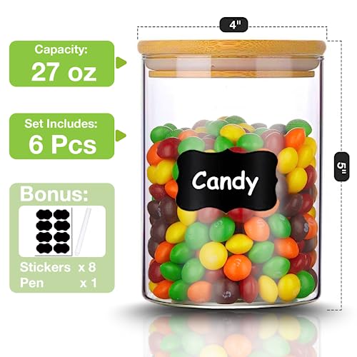 Gencywe Glass Storage Jars with Bamboo Lid, 27 OZ Airtight Food Storage Jar with Labels, Clear Kitchen Canisters for Candy, Cookie, Rice, Coffee Beans, Snacks, Spices - Image 2