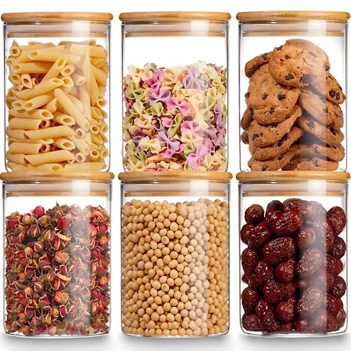 Gencywe Glass Storage Jars with Bamboo Lid, 27 OZ Airtight Food Storage Jar with Labels, Clear Kitchen Canisters for Candy, Cookie, Rice, Coffee Beans, Snacks, Spices - Image 1