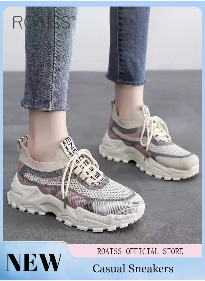 roaiss - Colorblock Running Shoes for Women Sneakers Breathable Mesh Surface Trainers Casual Jogging Walking INS Trendy Casual Lightweight Comfy  for Young Ladies Students Teenagers All Seasons Wearable Athlesiure Shoes - Image 1