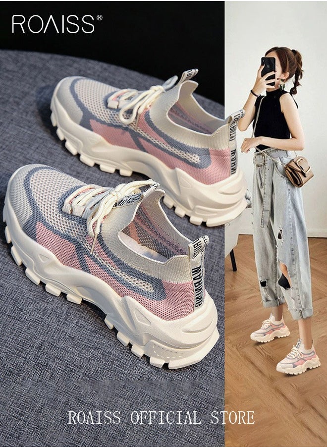 roaiss - Colorblock Running Shoes for Women Sneakers Breathable Mesh Surface Trainers Casual Jogging Walking INS Trendy Casual Lightweight Comfy  for Young Ladies Students Teenagers All Seasons Wearable Athlesiure Shoes - Image 1