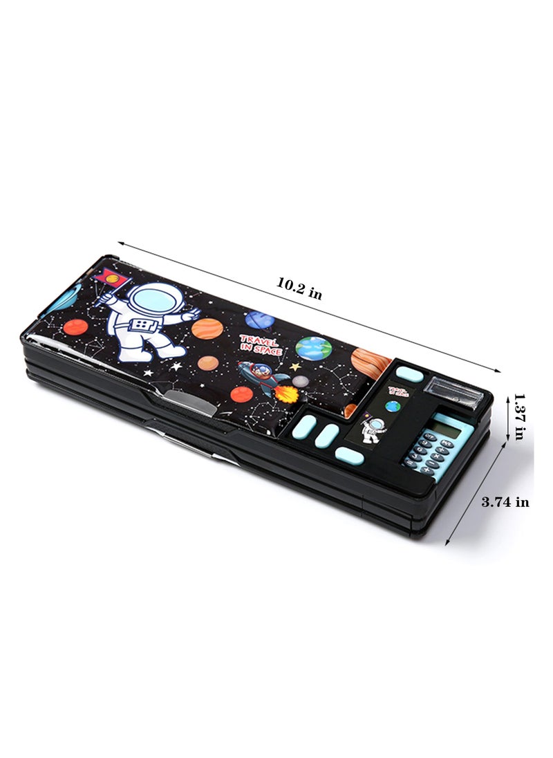 Generic Creative Multifunctional Pencil Case With Button Cartoon Pattern Pencil Case Suitable For Children'S Stationery Set Suitable For Girls And Boys With Compartments, Pencil Sharpener (Astronaut) Black  - Image 5