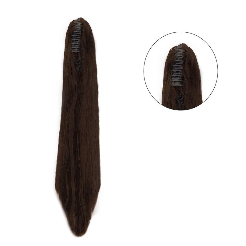 Paradise Ponytail Hair Extensions for Women  Girls 28 Dark Brown Straight Long Length Half Wig Claw Clip Clutcher Synthetic Bun Hair Extensions - Image 3
