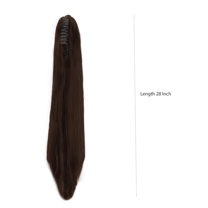Paradise Ponytail Hair Extensions for Women  Girls 28 Dark Brown Straight Long Length Half Wig Claw Clip Clutcher Synthetic Bun Hair Extensions - Image 2