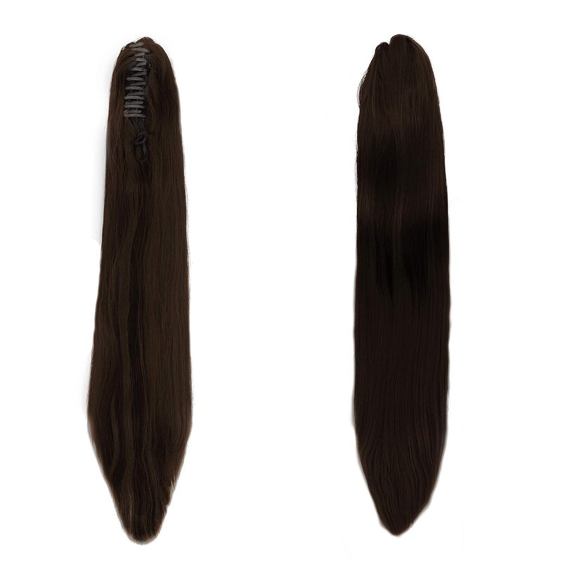 Paradise Ponytail Hair Extensions for Women  Girls 28 Dark Brown Straight Long Length Half Wig Claw Clip Clutcher Synthetic Bun Hair Extensions - Image 4