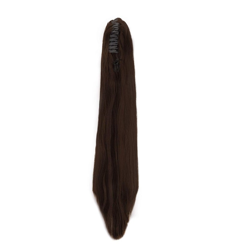 Paradise Ponytail Hair Extensions for Women  Girls 28 Dark Brown Straight Long Length Half Wig Claw Clip Clutcher Synthetic Bun Hair Extensions - Image 5