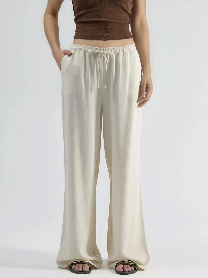 هيكاب Viscose-Linen Blended Wide Leg Pants