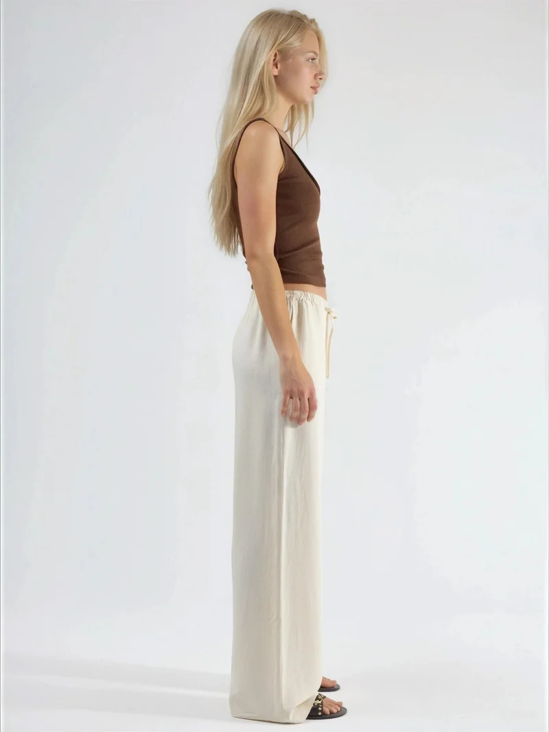 هيكاب Viscose-Linen Blended Wide Leg Pants