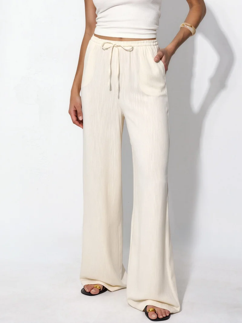 Viscose-Linen Blended Wide Leg Pants