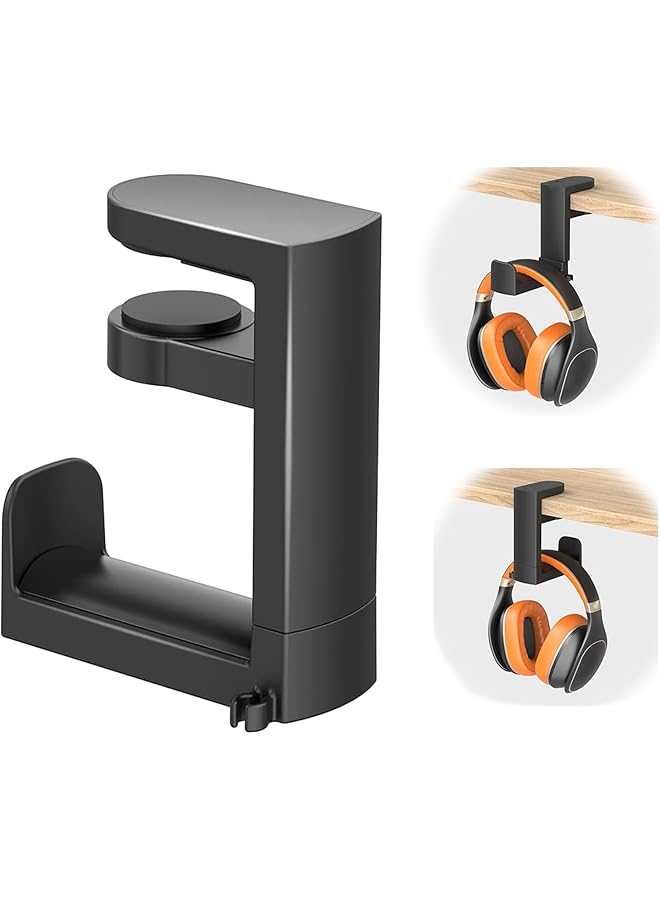أكس سبرينج حامل سماعة رأس تحت المكتب للكمبيوتر الشخصي، حامل سماعة رأس للألعاب، حامل سماعة رأس مع مشبك ذراع دوار 360 درجة، حامل عالمي لسماعة الرأس للألعاب، أسود - Image 1