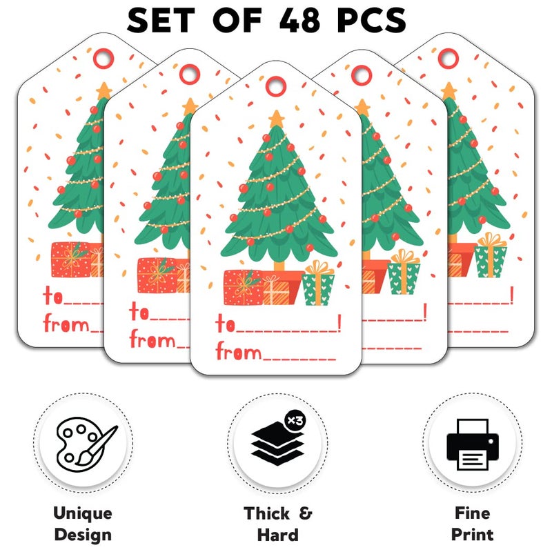 Festiko® Christmas Gift Tags, Christmas Theme Gift Tags,Xmas Tree Gift Tags Hanging Label for DIY Christmas Gift Wrap and Label Package Pack of 48 Pcs (Multicolor) - Image 2