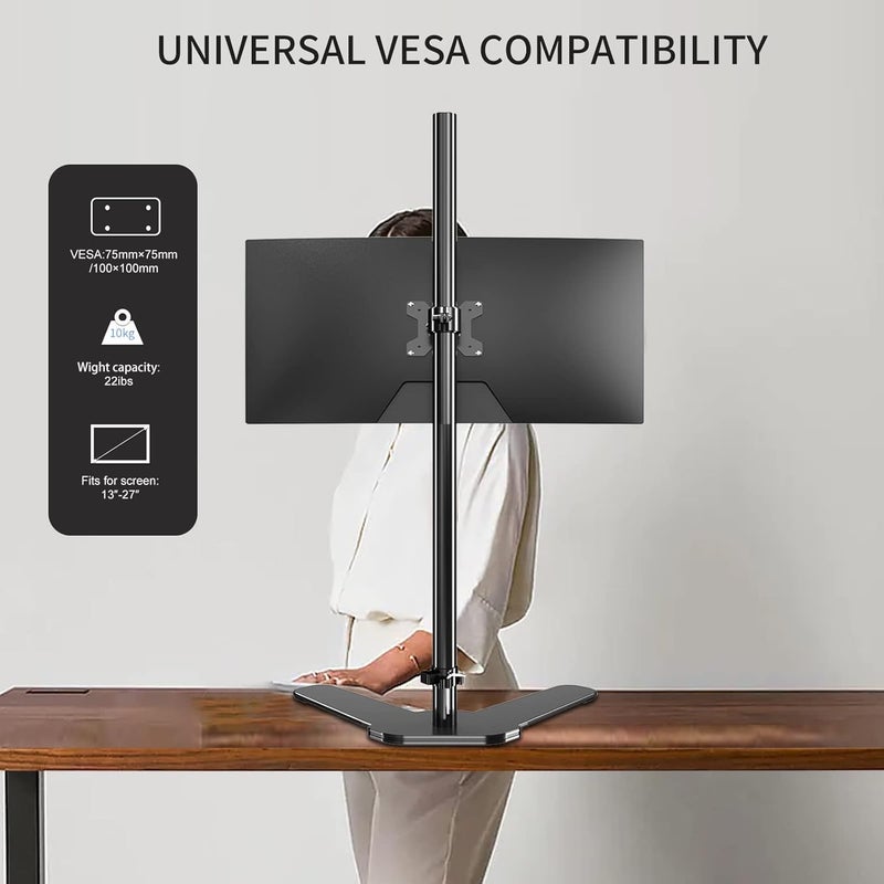 Pholiten Single monitor mount, extra long monitor stand, 119.4 cm long rod, black stand, monitor table mount, VESA computer desk mount, single monitor arm stand - Image 3