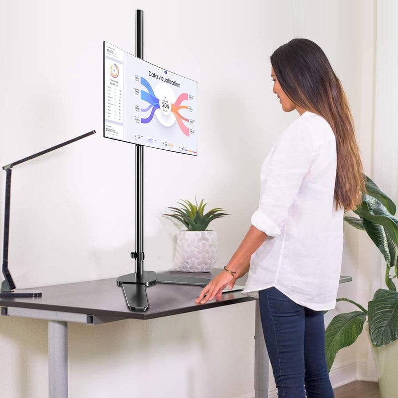 Pholiten Single monitor mount, extra long monitor stand, 119.4 cm long rod, black stand, monitor table mount, VESA computer desk mount, single monitor arm stand - Image 1