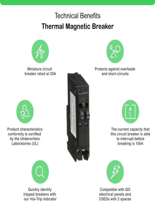 Schneider Electric Square D - Tandem mini Circuit Breaker, QO, 2 x 1 Pole at 20A, 120/240VAC, 10kA, Plug in Mount, Clam Pack - QO2020C - Image 2