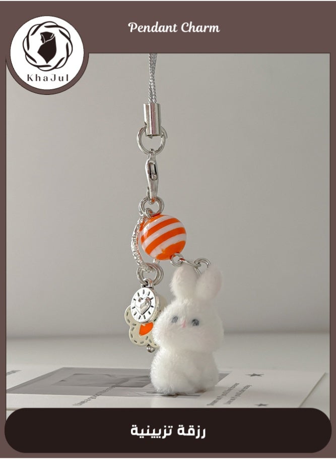 KHAJUL Soft Flocked Rabbit Keychain with Carrot Charm, Cute Cartoon Animal Bag Charm Key Ring, Plush Furry Purse Charm for Daily Accessories - Image 1