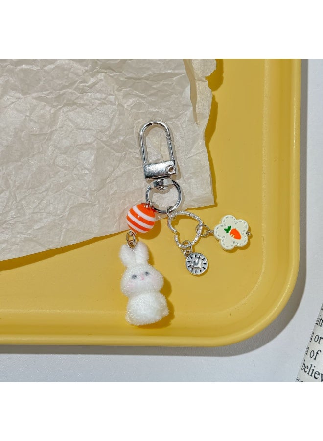 KHAJUL Soft Flocked Rabbit Keychain with Carrot Charm, Cute Cartoon Animal Bag Charm Key Ring, Plush Furry Purse Charm for Daily Accessories - Image 2