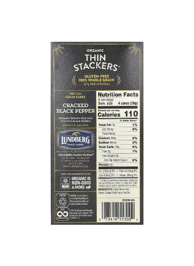 Lundberg Lundberg, Organic Thin Stackers, Puffed Grain Cakes, Cracked Black Pepper, Lightly Salted, 24 Rice Cakes, 6 oz (168 g)  - Image 2