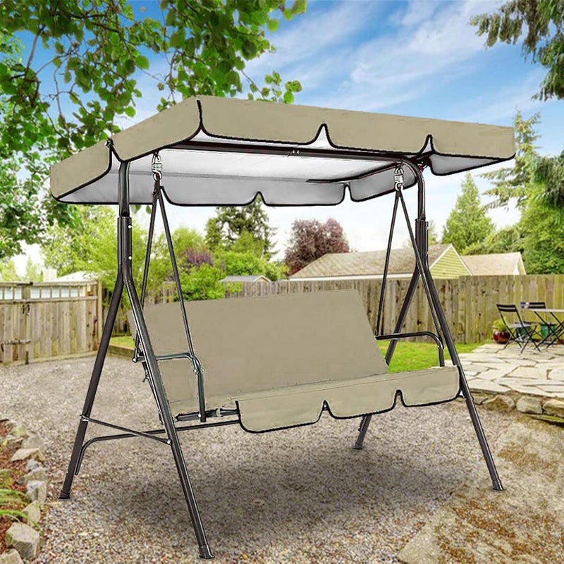 klarako Replacement Canopy For 3 Seater Garden Swing With Outdoor Swing Cushions Cover Oxford Cloth Patio Swing Cover Waterproof Uv Protection Patio Swing Cover (Beige) - Image 3