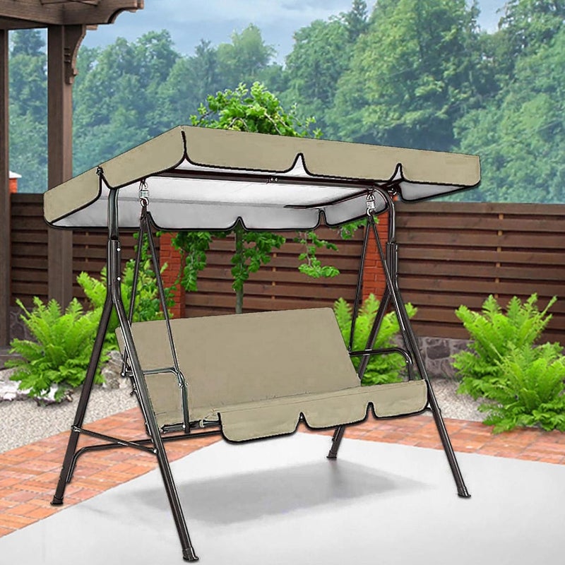 klarako Replacement Canopy For 3 Seater Garden Swing With Outdoor Swing Cushions Cover Oxford Cloth Patio Swing Cover Waterproof Uv Protection Patio Swing Cover (Beige) - Image 5
