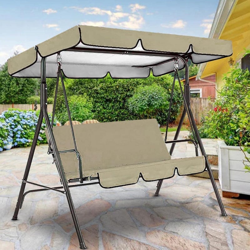 klarako Replacement Canopy For 3 Seater Garden Swing With Outdoor Swing Cushions Cover Oxford Cloth Patio Swing Cover Waterproof Uv Protection Patio Swing Cover (Beige) - Image 1