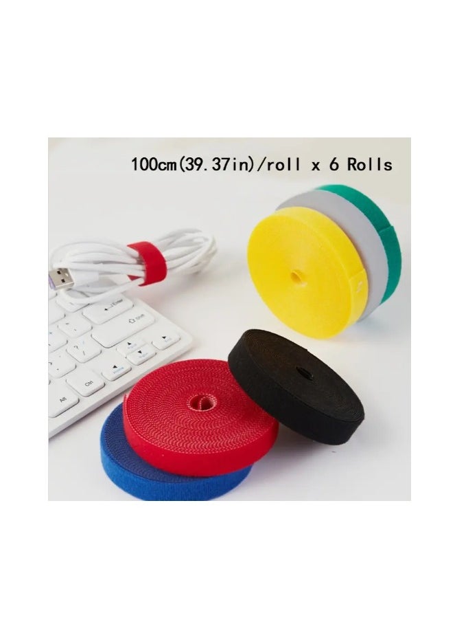 Generic - 6 rolls of reusable fastening and tying tape in multiple colors, 100 cm long, for cable management and organization. - Image 1