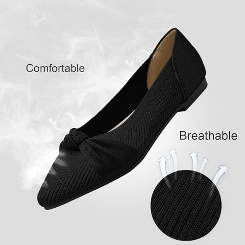 TINGRISE Women's Flats Shoes Comfortable Dressy Pointed Toe Knit Washable Ballet Flat Black US10 - Image 2