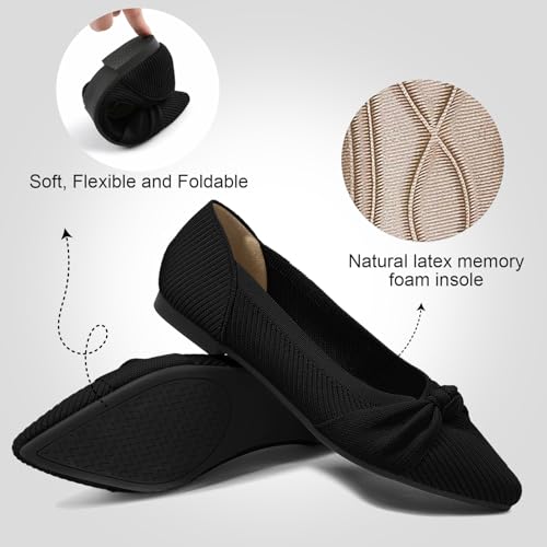 TINGRISE Women's Flats Shoes Comfortable Dressy Pointed Toe Knit Washable Ballet Flat Black US10 - Image 3