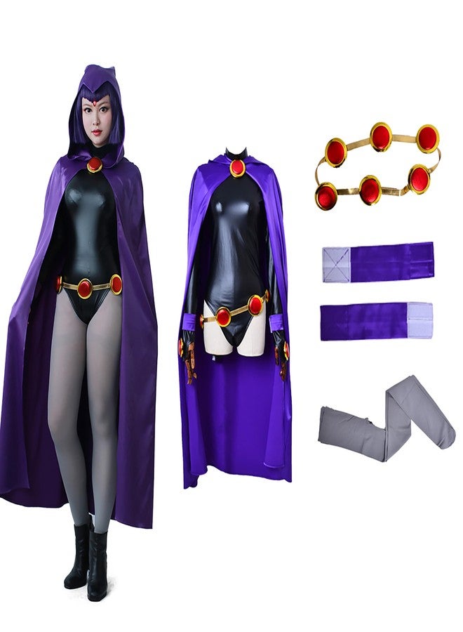 miccostumes Women's Costume Magical Lady Cosplay Fighting Bodysuit Full Set With Purple Hooded Cloak, Purple, S - Image 1