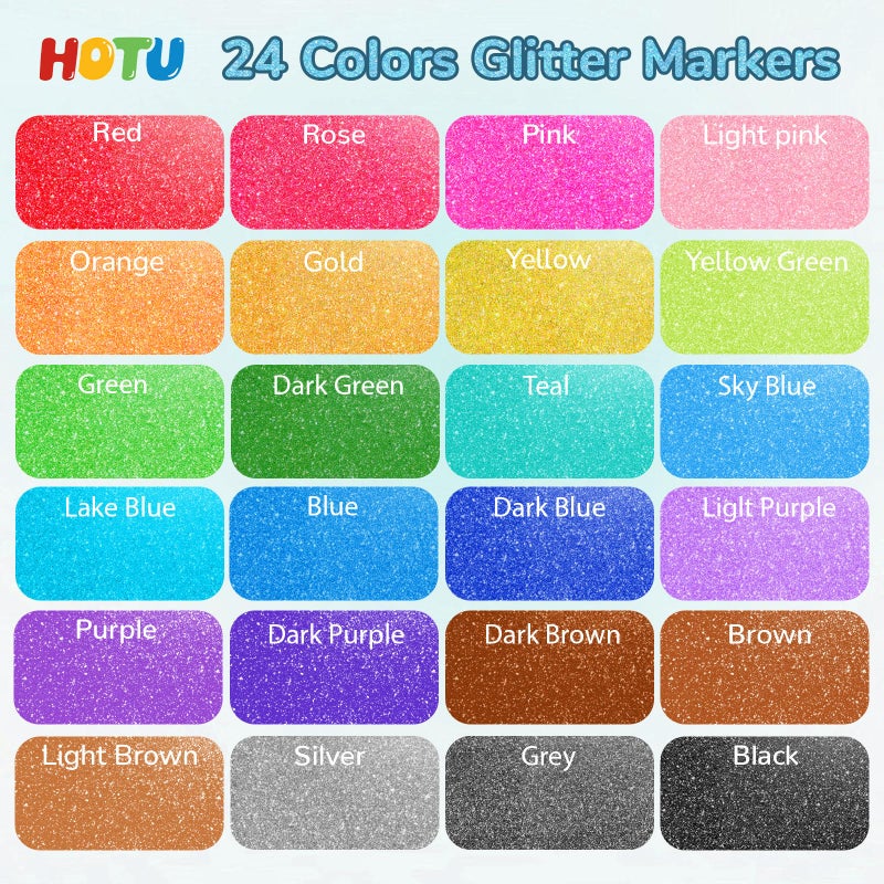 HOTU Glitter Markers Pen: 24 Sparkly Colors Metallic Marker 0.7mm Extral Fine Tip Acrylic Glitter Paint Pens for Rock Painting, Ceramic, Glass, Wood, Fabric, Scrapbooking, DIY Craft Making - Image 3