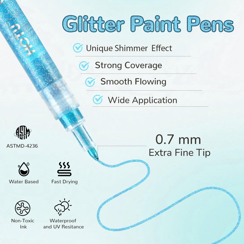 HOTU Glitter Markers Pen: 24 Sparkly Colors Metallic Marker 0.7mm Extral Fine Tip Acrylic Glitter Paint Pens for Rock Painting, Ceramic, Glass, Wood, Fabric, Scrapbooking, DIY Craft Making - Image 4