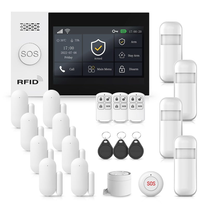 PGST Alarm System for Home Security,21Pcs DIY Kit Touch Screen Siren Hub with Loud Alarm,SOS Button,Window Alarms, Remotes,Door/Motion Sensors,APP Control,Compatible with Alexa,NO Monthly Fee - Image 1