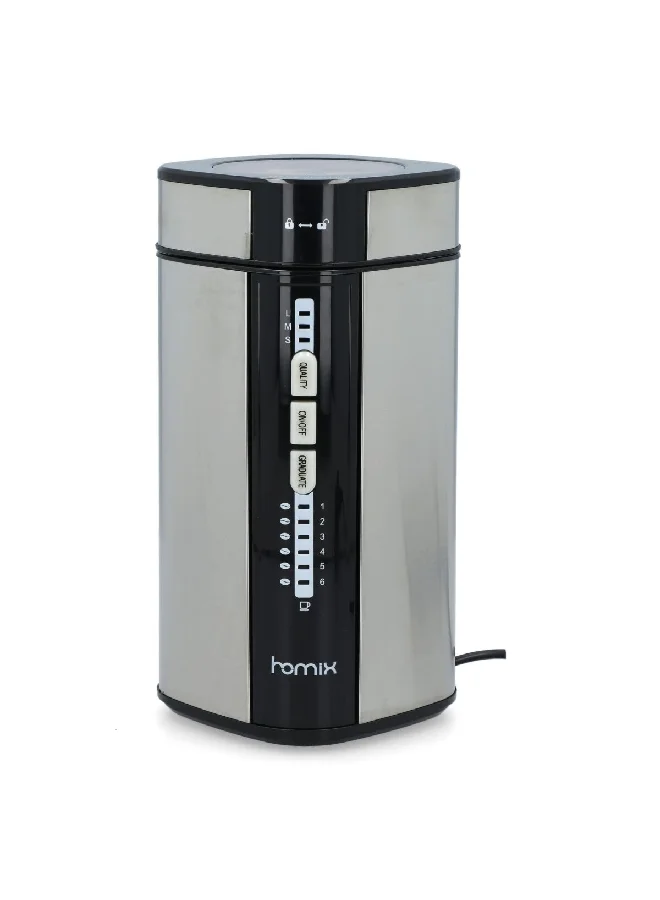 هوميكس طاحونة بن قهوة مدمجة بسعة 6 أكواب من ستانلس ستيل وباللونين الفضي والأسود 23.8 × 16.6 × 13.6 سم 2003