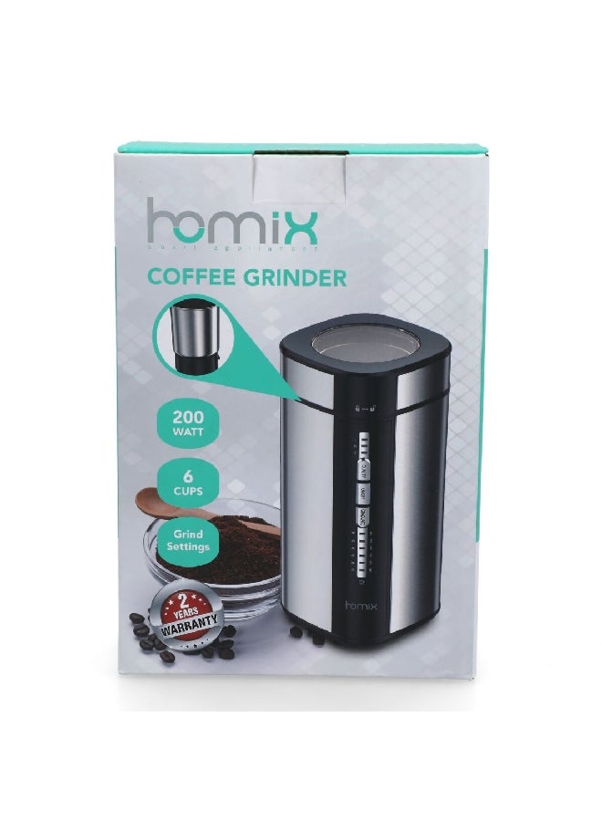 هوميكس طاحونة بن قهوة مدمجة بسعة 6 أكواب من ستانلس ستيل وباللونين الفضي والأسود 23.8 × 16.6 × 13.6 سم 2003 - Image 5