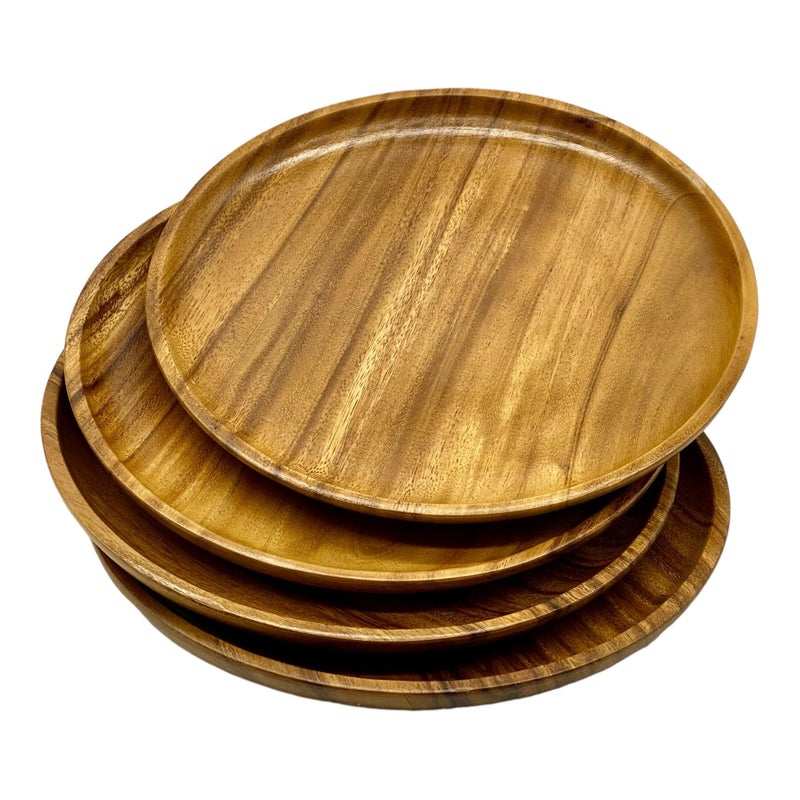 WRIGHTMART Wooden Plates Set of 4 Servers 12 Round Handcrafted Acacia Hardwood Versatile Durable Sustainable Tableware for Dinner Lunch Breakfast Charger Plate Platter Large