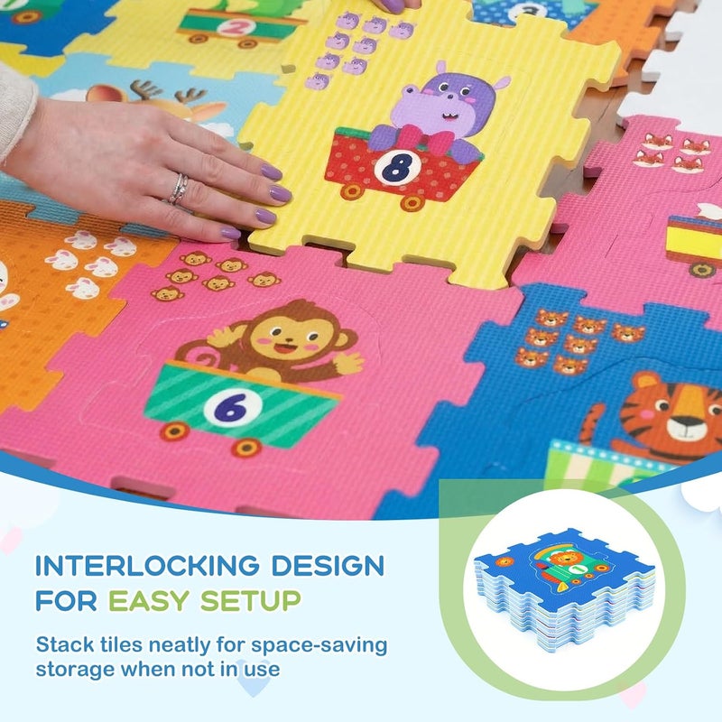 GLACER Kids Foam Puzzle Play Mat, 8-Piece Interlocking Baby Floor Puzzle Tiles w/Educational Animal Patterns, Non-Slip Waterproof Foam Crawling Mat for Toddler Playroom (Animal & Number Pattern) - Image 5