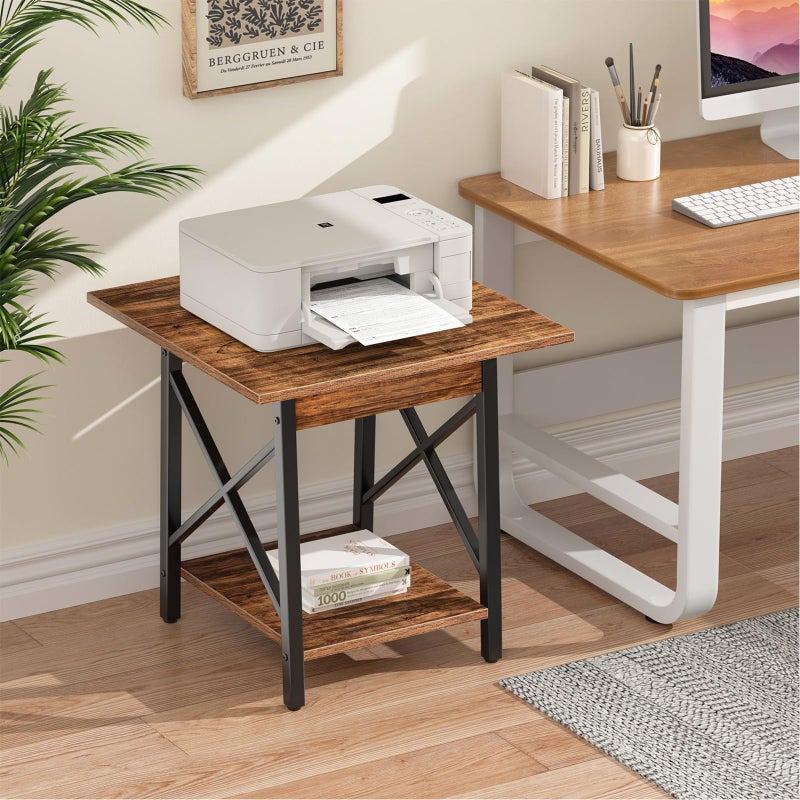 GreenForest End Table 24 inch for Living Room, Large Square Side Tables with X-Frame, Tall Industrial Bedside Nightstand with 2-Tier Storage, Rustic Walnut - Image 5