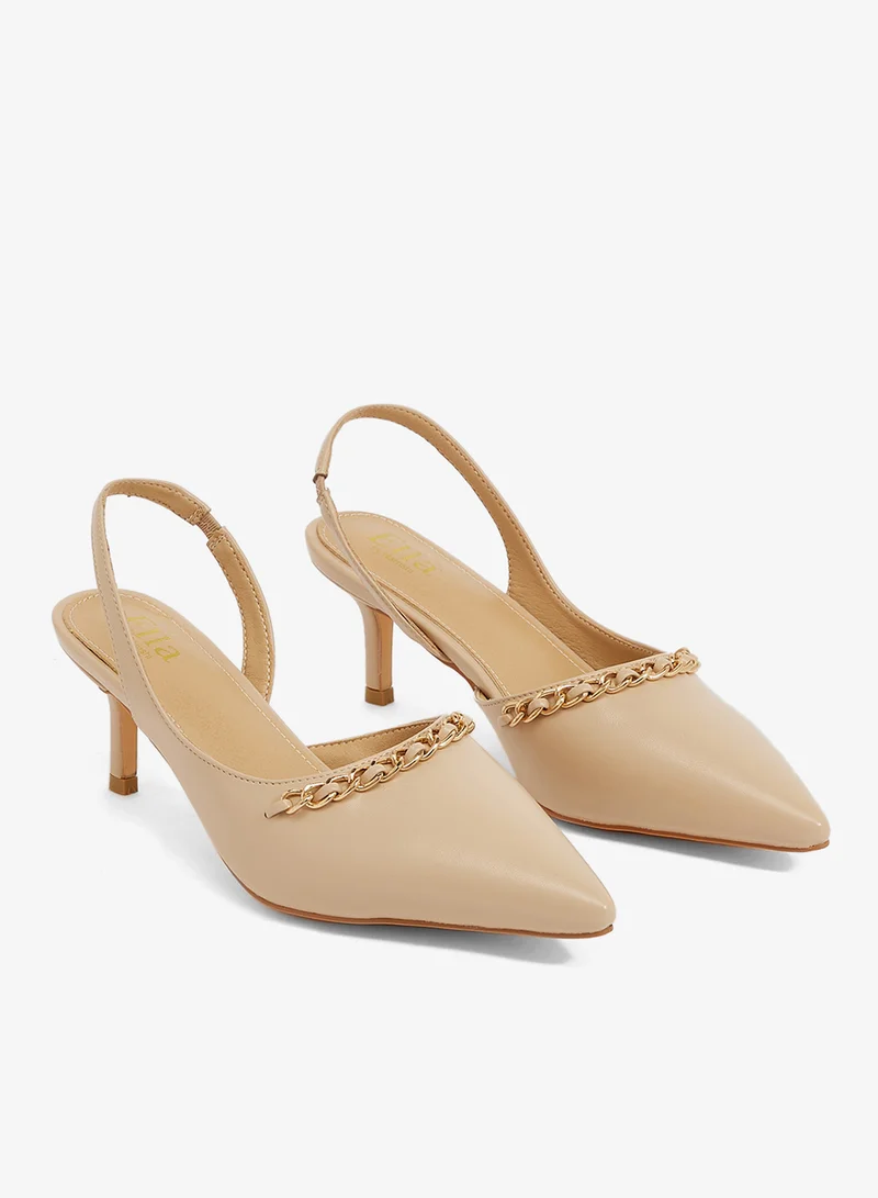 ELLA Beige Slingback, gold chain on upper for Women | Best Price UAE