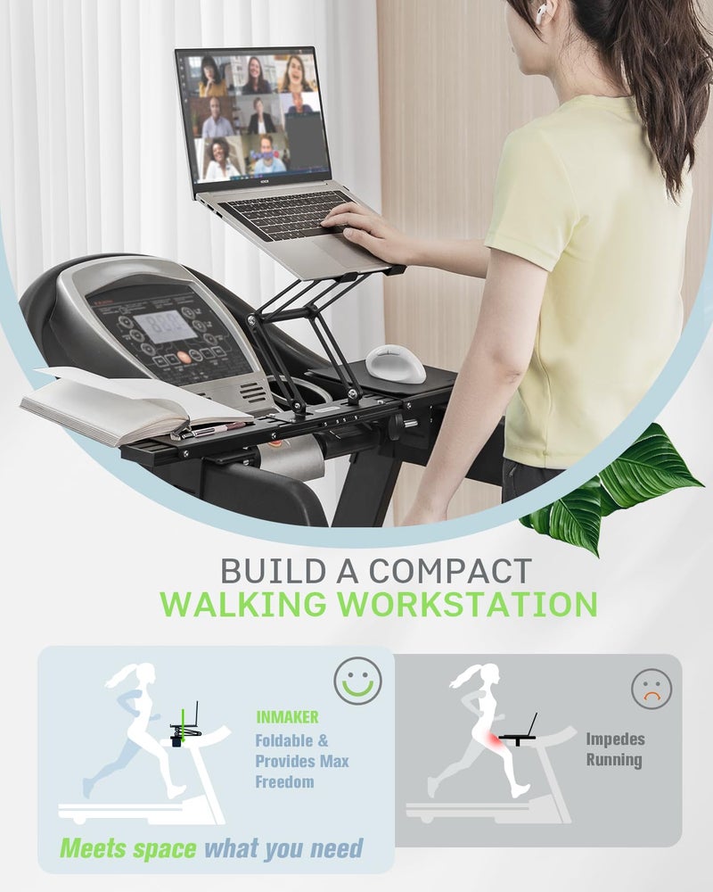 INMAKER Treadmill Desk Attachment, Universal Treadmill Laptop Holder Adjustble Height Width, Aluminum Laptop Stand for Treadmill with Tray Black - Image 5