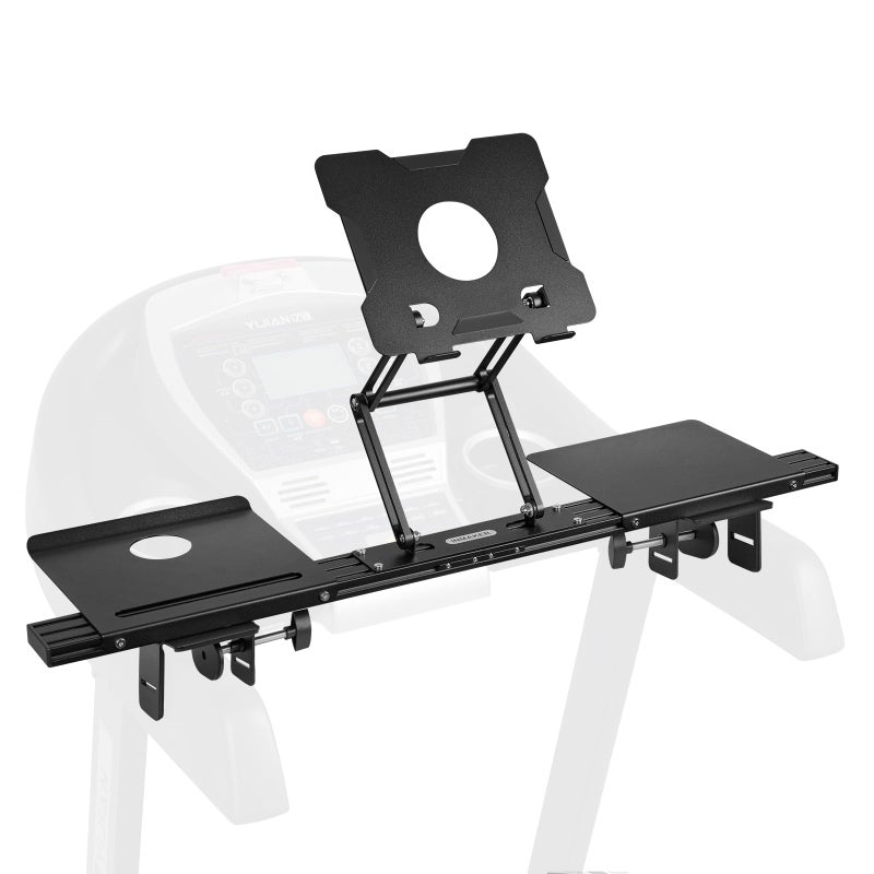INMAKER Treadmill Desk Attachment, Universal Treadmill Laptop Holder Adjustble Height Width, Aluminum Laptop Stand for Treadmill with Tray Black - Image 1