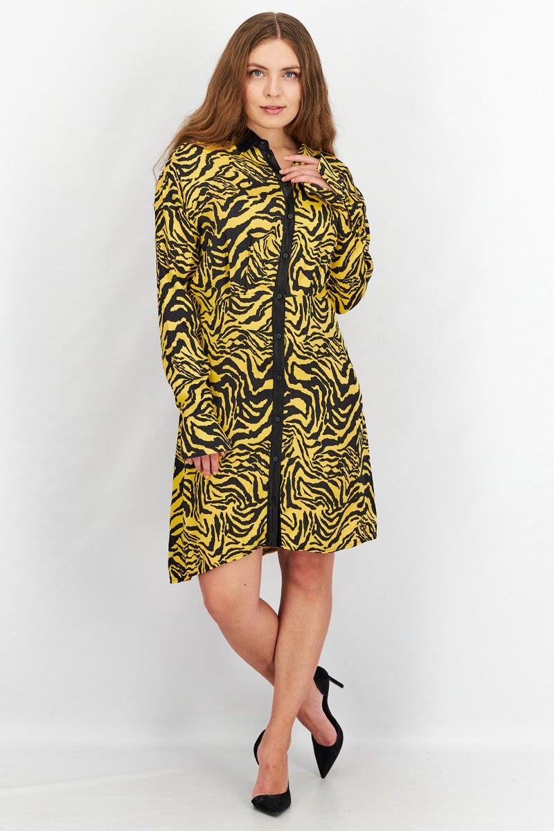Mohito Women Spread Collar Long Sleeve Textured Mini Dress, Black - Image 4