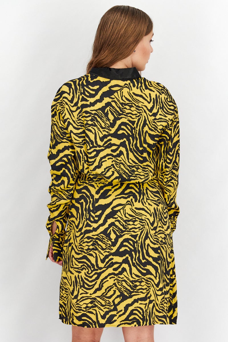Mohito Women Spread Collar Long Sleeve Textured Mini Dress, Black - Image 2